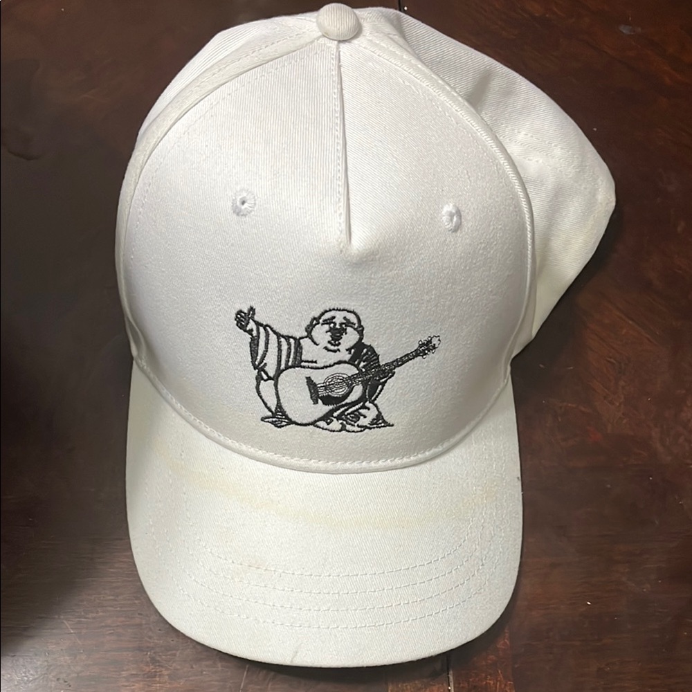 Cream Baseball Cap with Guitar Graphic